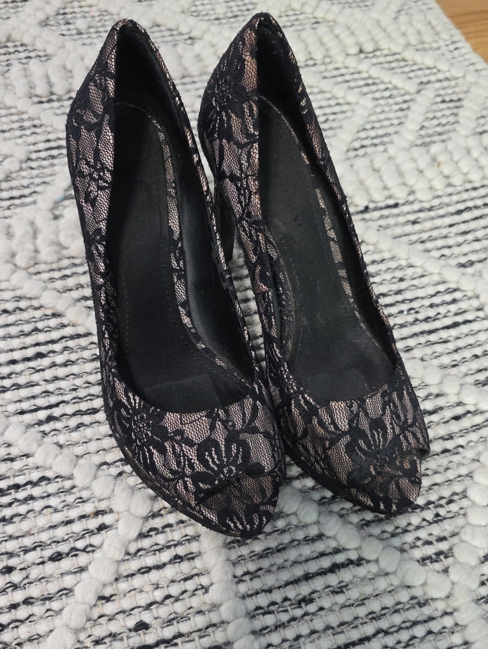 Gianni Bini Black Lace Overlay Blush Pointed-Toe Pumps